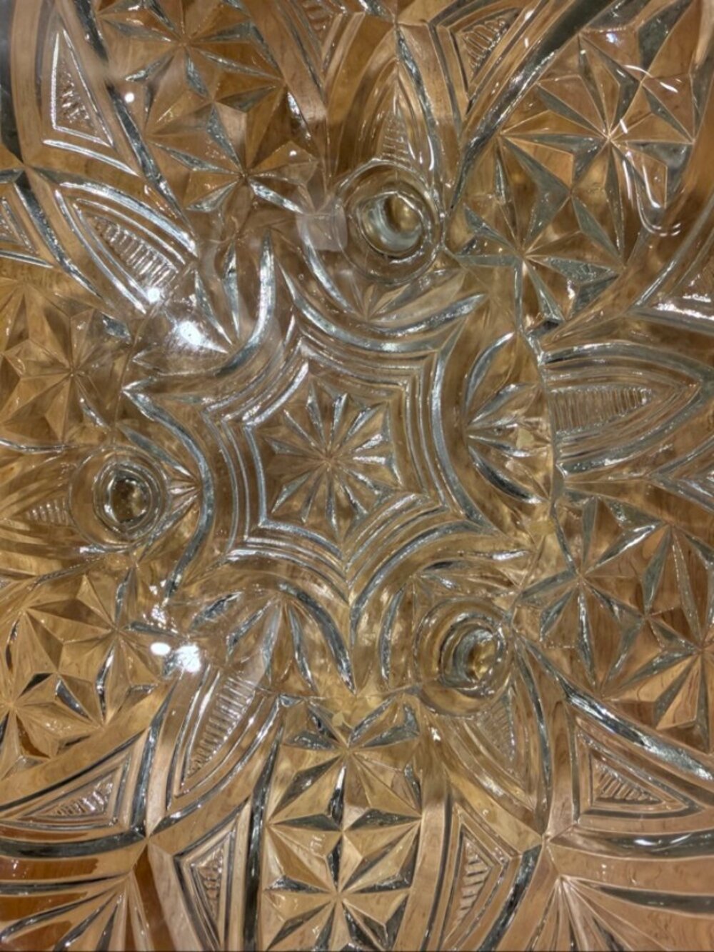 Anchor Hocking Vintage Cut Glass Footed Fruit Bowl 3 Foot Pinwheel Starburst